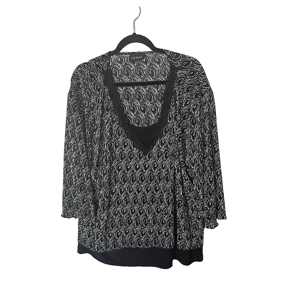 Lane Bryant Gray Geometric Print V-Neck 3/4 Sleeve Tunic Top Womens Size 22/24